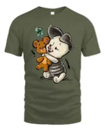 Adorable Hugging Piglet Teddy Bear Friend Graphic Tee - military green t-shirt on white background
