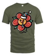 Melancholic Crying Clown Flower Party Hat Novelty Tshirt - military green t-shirt on white background