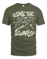 Save The Sharks Ocean Diver Protection Graphic Tee - military green t-shirt on white background