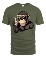 Catchy Chimp Sunglasses Thumbs Up Monkey Graphic Tee - military green t-shirt on white background