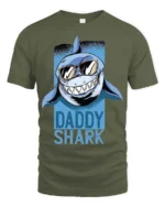 Catchy Daddy Shark Sunglasses Ocean Predator Graphic Tee - military green t-shirt on white background