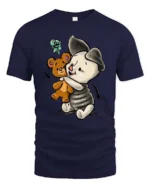 Adorable Hugging Piglet Teddy Bear Friend Graphic Tee - navy t-shirt on white background