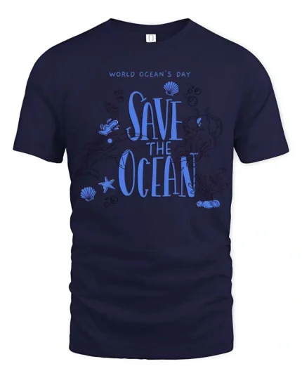 Inspiring Save The Ocean World Oceans Day Graphic Tee - navy t-shirt on white background
