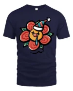 Melancholic Crying Clown Flower Party Hat Novelty Tshirt - navy t-shirt on white background