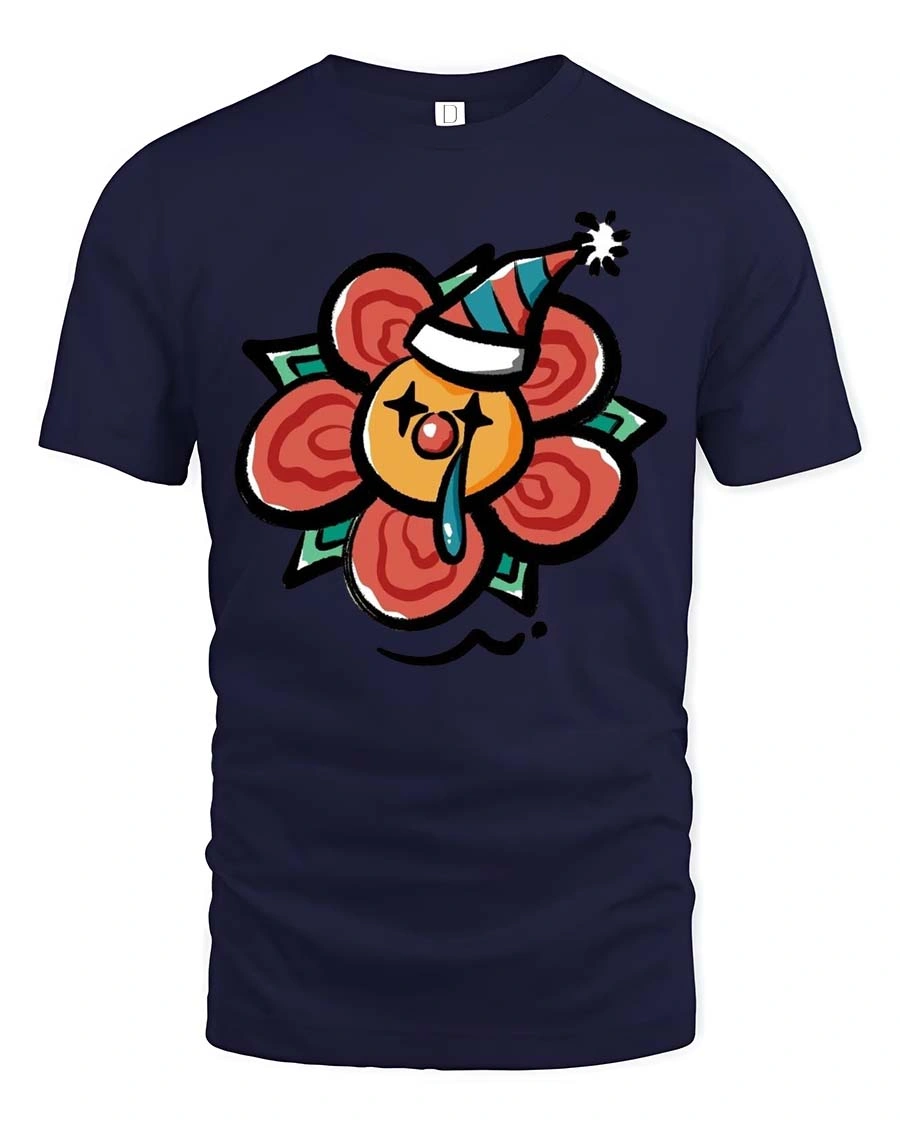 Melancholic Crying Clown Flower Party Hat Novelty Tshirt - 1 Melancholic Crying Clown Flower Party Hat Novelty Tshirt - navy t-shirt on white background
