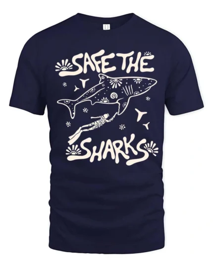 Save The Sharks Ocean Diver Protection Graphic Tee - navy t-shirt on white background