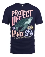 Protect Life On Both Land Sea Turtle Graphic Tee - navy t-shirt on white background
