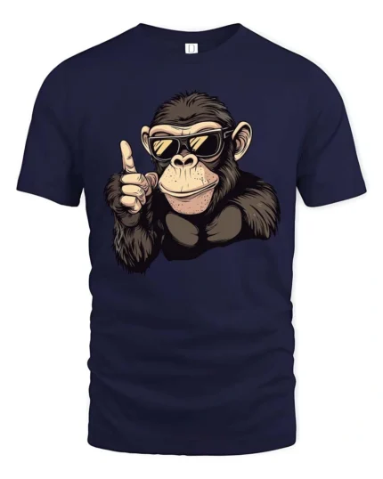 Catchy Chimp Sunglasses Thumbs Up Monkey Graphic Tee - navy t-shirt on white background