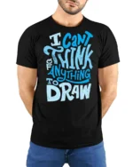 I Can’t Think Of Anything To Draw Graphic Tee - model wearing black tee with hands behind back