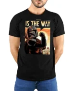 Inspiring This Is The Way Mandalorian Retro Graphic Tee - model wearing black tee with hands behind back