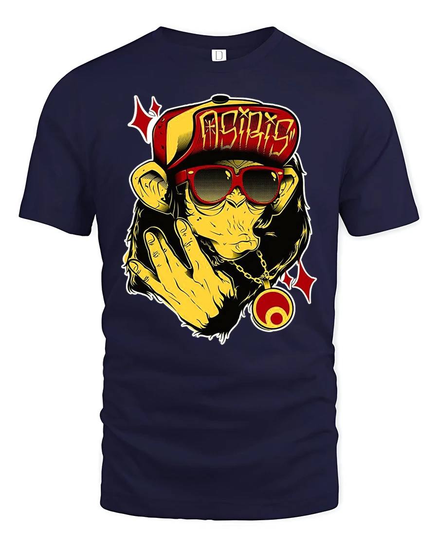 Urban Swag Monkey Graffiti Osiris Red Hat Graphic Tshirt - 1 Urban Swag Monkey Graffiti Osiris Red Hat Graphic Tshirt - navy t-shirt on white background