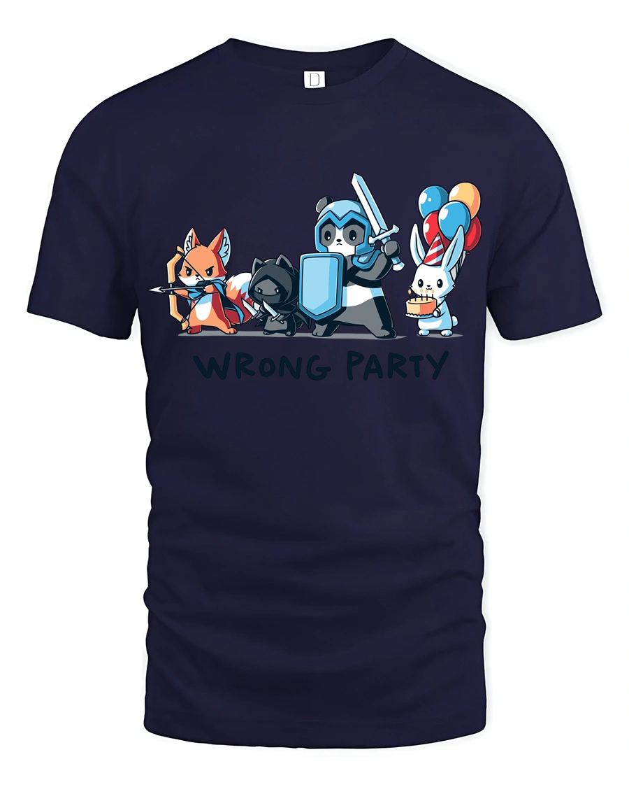 Mismatched Rabbit Hero Quest Wrong Party Graphic Tshirt - 1 Mismatched Rabbit Hero Quest Wrong Party Graphic Tshirt - navy t-shirt on white background