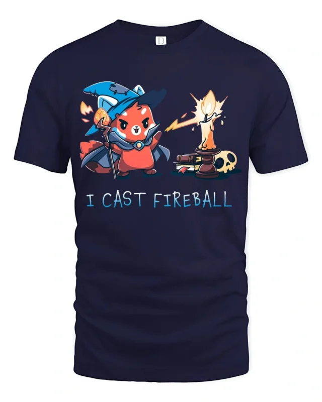 Brave Red Panda Wizard I Cast Fireball Graphic Tshirt - navy t-shirt on white background