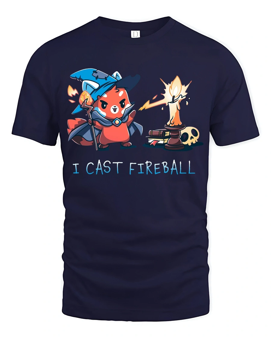 Brave Red Panda Wizard I Cast Fireball Graphic Tshirt - 1 Brave Red Panda Wizard I Cast Fireball Graphic Tshirt - navy t-shirt on white background