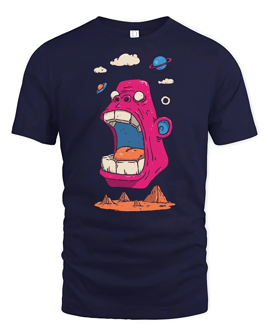 Fun Space Ape Screaming Pink Gorilla Graphic Tshirt - 1 Fun Space Ape Screaming Pink Gorilla Graphic Tshirt - navy t-shirt on white background