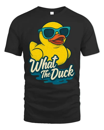 Cool Rubber Duck Wearing Sunglasses What The Duck Tshirt - black t-shirt on white background