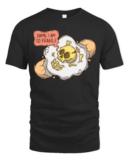 Fragile Mind Cracked Egg Skull Funny Sarcastic Graphic Tshirt - black t-shirt on white background