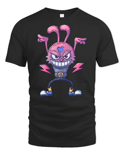 Radical Electric Monster Bunny Lightning Bolt Graphic Tee - black t-shirt on white background