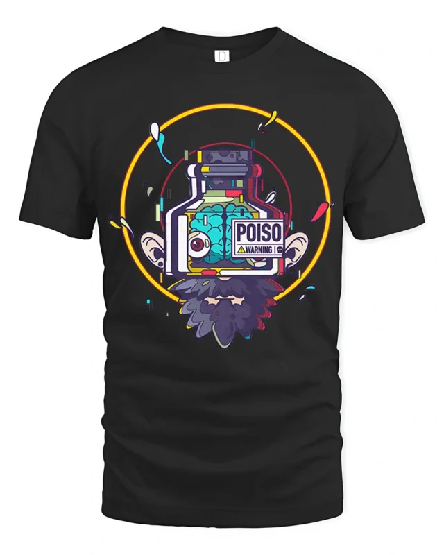 Cyber Glitch Poison Bottle Lab Brain Retro Graphic Tshirt - black t-shirt on white background