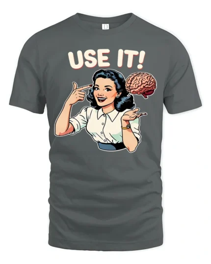 Retro Pop Art Use It Mind Intelligent Thinker Graphic Tee - gray t-shirt on white background