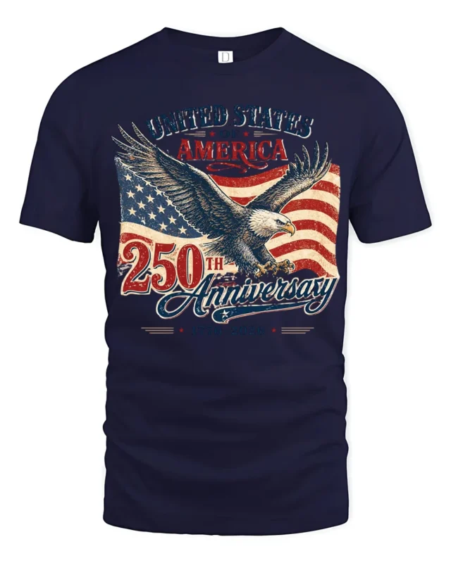 Patriotic Bald Eagle United States 250th Anniversary Tee - navy t-shirt on white background
