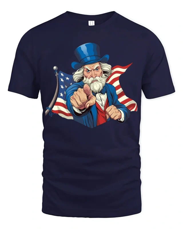 Iconic Uncle Sam Wants You Patriotic Flag Graphic Tshirt - navy t-shirt on white background
