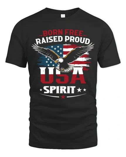 Fearless United States Bald Eagle Waving Flag Freedom Tshirt - black t-shirt on white background