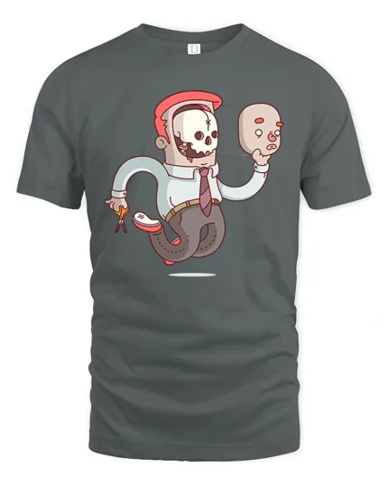 Creepy Masked Office Worker Skeleton Corporate Life Tshirt - gray t-shirt on white background