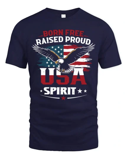 Fearless United States Bald Eagle Waving Flag Freedom Tshirt - navy t-shirt on white background