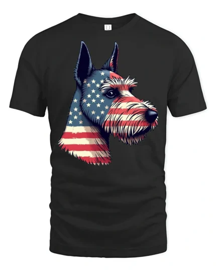 Beautiful Patriotic Schnauzer Dog USA Flag Graphic Tee - black t-shirt on white background