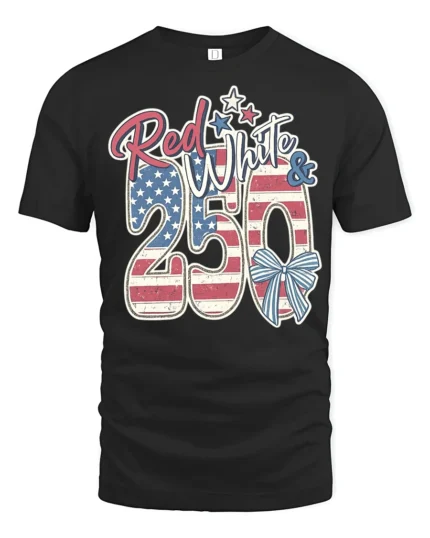 Patriotic Red White And 250 National Birthday Graphic Tee - black t-shirt on white background