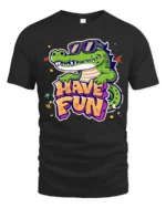 Joyful Crocodile Have Fun Sunglasses Retro Graphic Tshirt - black t-shirt on white background