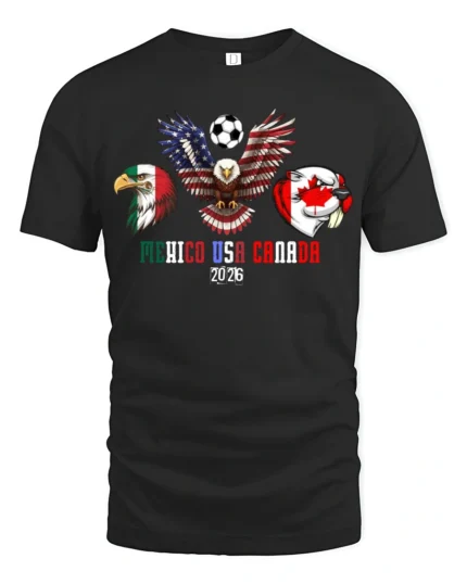 Unified North America Soccer Championship Animals Graphic Tee - black t-shirt on white background