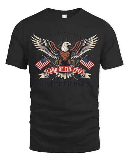 Proud Home Of The Brave United States National Slogan Tee - black t-shirt on white background
