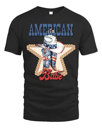 Country Liberty American Babe Cowboy Boots Western Graphic Tee - black t-shirt on white background