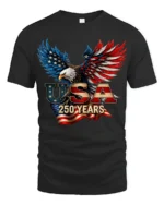 Majestic Bald Eagle USA 250 Years Freedom Bicentennial Tee - black t-shirt on white background