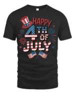 Festive Happy Fourth Of July Star Spangled Celebration Tee - black t-shirt on white background