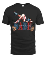 Country Babe American Flag Cowboy Boots Patriotic Graphic Tee - black t-shirt on white background