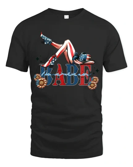 Country Babe American Flag Cowboy Boots Patriotic Graphic Tee - black t-shirt on white background