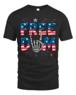 Rock On Star Spangled Banner Skeleton Hand Patriotic Tee - black t-shirt on white background
