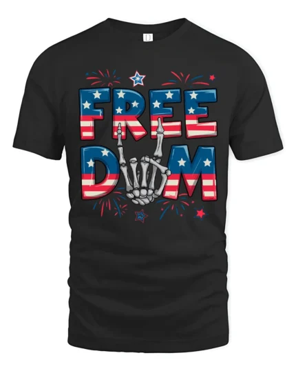 Rock On Star Spangled Banner Skeleton Hand Patriotic Tee - black t-shirt on white background