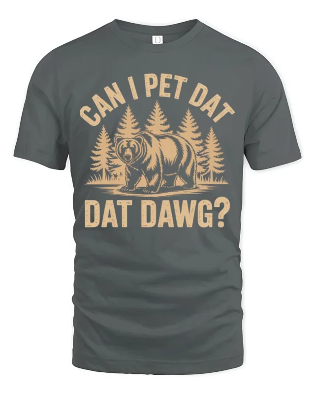 Funny Grizzly Bear Can I Pet Dat Dat Dawg Meme Graphic Tee - gray t-shirt on white background