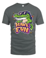 Joyful Crocodile Have Fun Sunglasses Retro Graphic Tshirt - gray t-shirt on white background