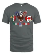 Unified North America Soccer Championship Animals Graphic Tee - gray t-shirt on white background