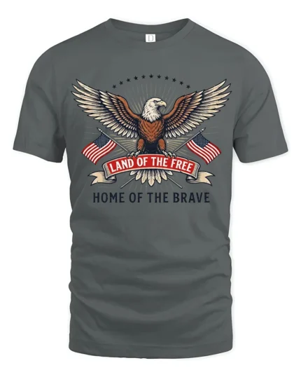 Proud Home Of The Brave United States National Slogan Tee - gray t-shirt on white background