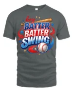 Patriotic Hey Batter Batter Swing Baseball Graphic Tee - gray t-shirt on white background