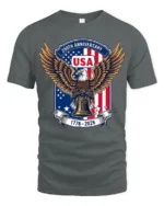 Commemorative 250th Anniversary Eagle Liberty Bell Tshirt - gray t-shirt on white background