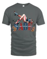 Country Babe American Flag Cowboy Boots Patriotic Graphic Tee - gray t-shirt on white background