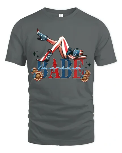 Country Babe American Flag Cowboy Boots Patriotic Graphic Tee - gray t-shirt on white background