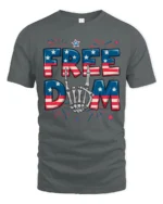Rock On Star Spangled Banner Skeleton Hand Patriotic Tee - gray t-shirt on white background